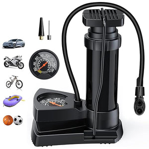 Foot And Hand Air Pump With Air Pressure Gauge – Fast Portable Car Bike And Cycle Inflator For Tires Balls And Inflatables