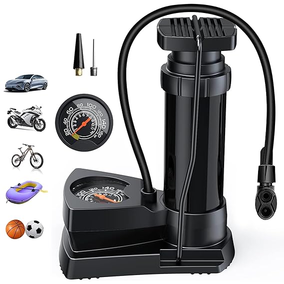 Foot And Hand Air Pump With Air Pressure Gauge – Fast Portable Car Bike And Cycle Inflator For Tires Balls And Inflatables